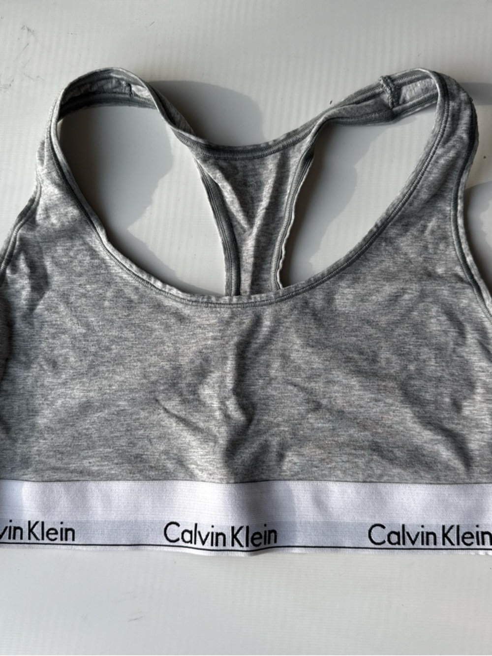 Calvin Klein Heather Gray Racerback Bralette with White Logo Band